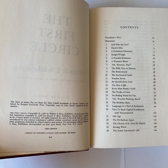 The First Circle hardcover+ DJ book A.I. Solzhenitsyn 1st edition 1968 Harper & - Picture 5 of 5